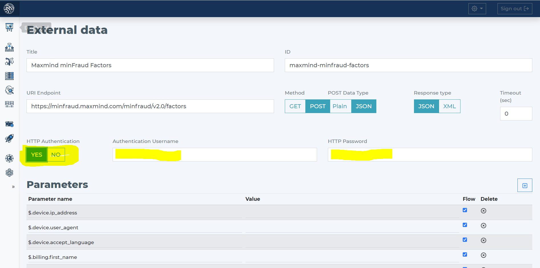Create Maxmind minFraud Factors from template