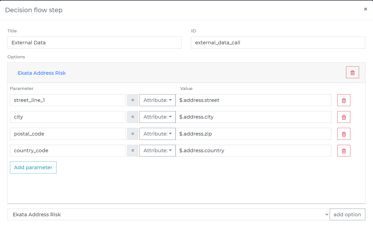 Ekata Address Risk API within a decision step