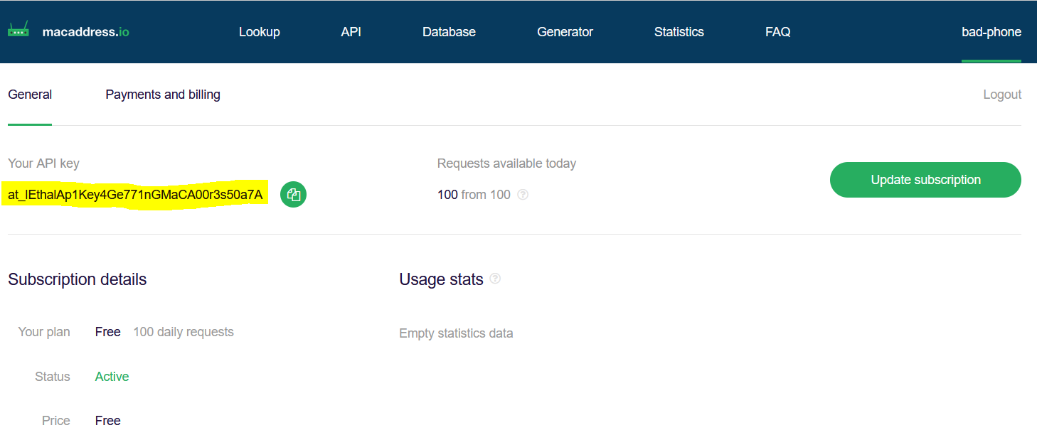 macaddress.io Dashboard