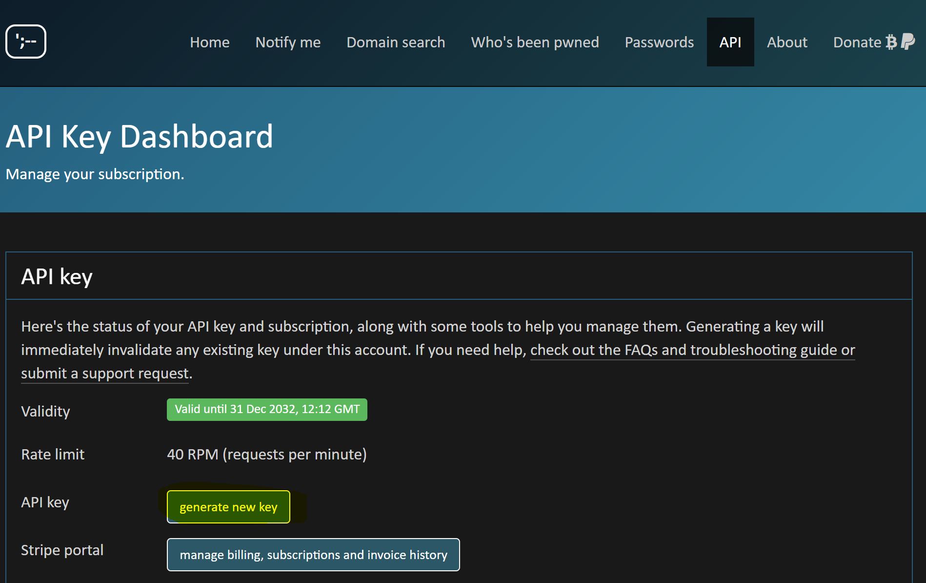 HaveIBeenPwned API Key